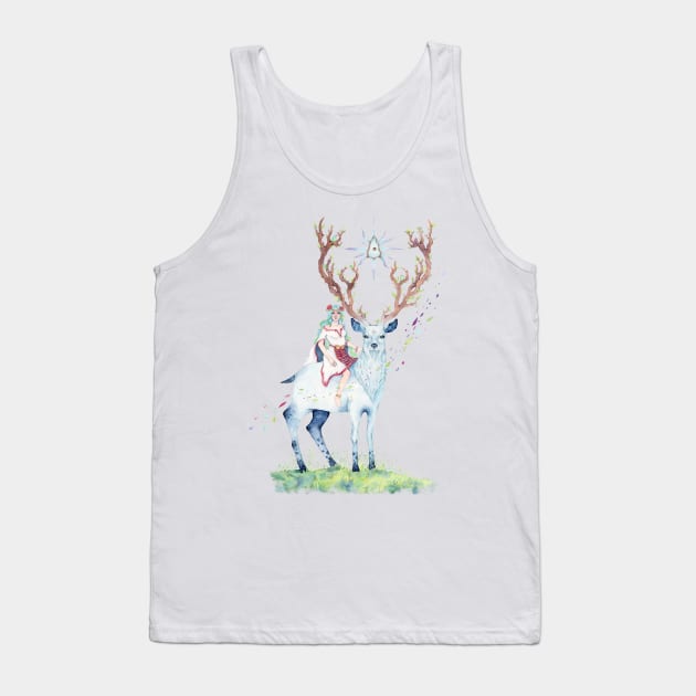 Magical Deer and Girl Tank Top by Pearl and Plam